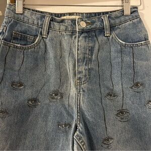 ‘i see you’ grunge hand painted mom jeans